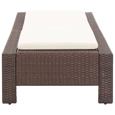 Ligbed met kussen poly rattan bruin