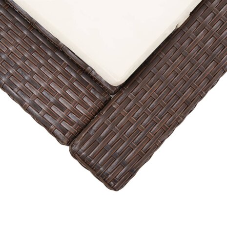 Ligbed met kussen poly rattan bruin
