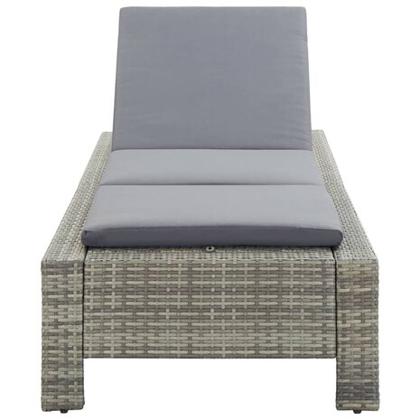 Ligbed met kussen poly rattan grijs