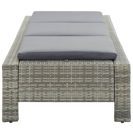 Ligbed met kussen poly rattan grijs