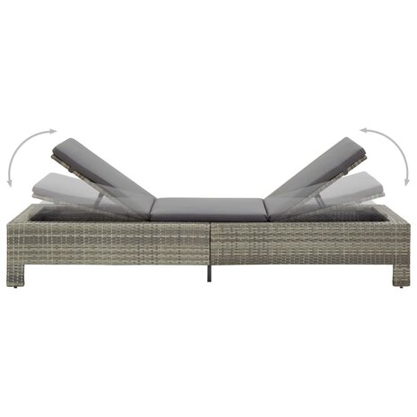 Ligbed met kussen poly rattan grijs