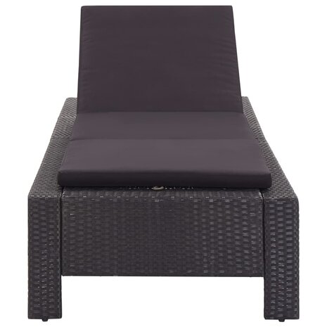 Ligbed met kussen poly rattan zwart