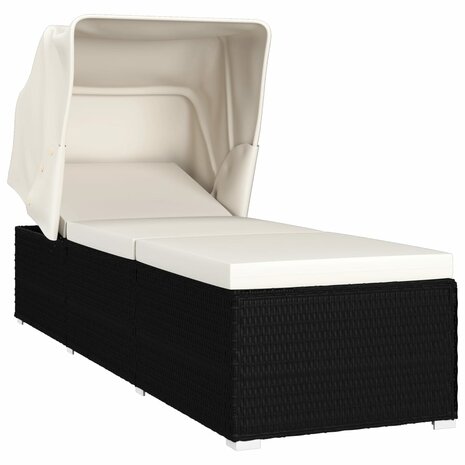 Ligbed met luifel en kussen poly rattan crèmewit