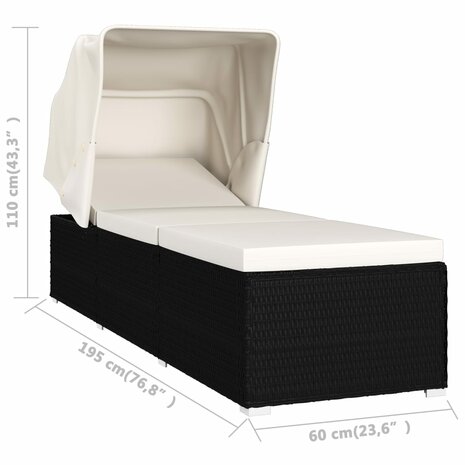 Ligbed met luifel en kussen poly rattan crèmewit