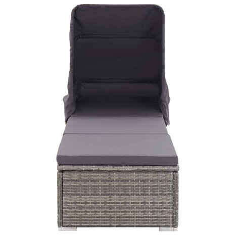 Ligbed met luifel en kussen poly rattan grijs