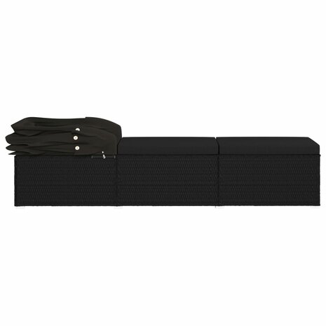 Ligbed met luifel en kussen poly rattan zwart