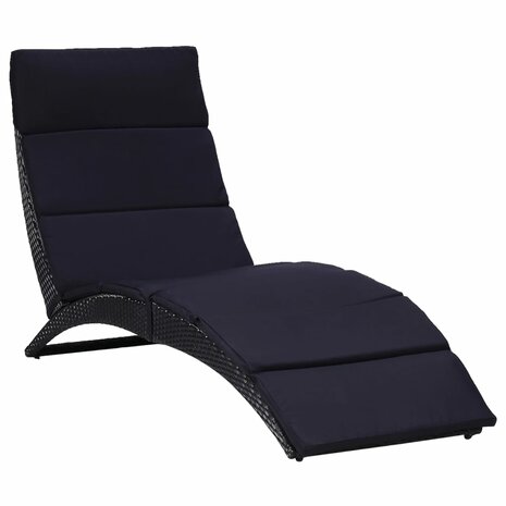 Ligbed met kussen poly rattan zwart