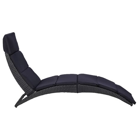Ligbed met kussen poly rattan zwart