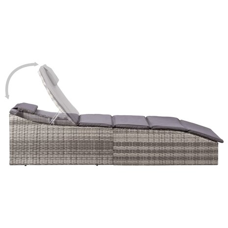 Ligbed met kussen poly rattan grijs