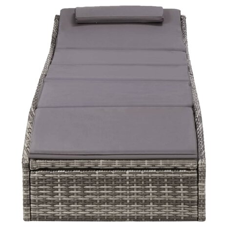 Ligbed met kussen poly rattan grijs
