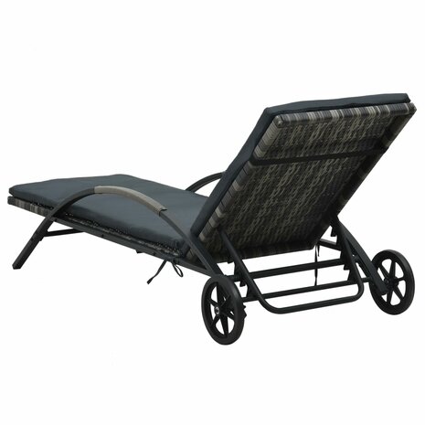 Ligbed met kussen en wieltjes poly rattan antraciet