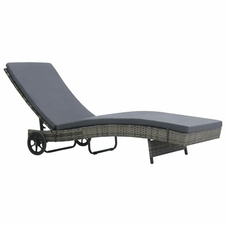 Ligbed met wielen en kussen poly rattan antraciet