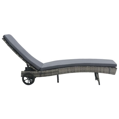 Ligbed met wielen en kussen poly rattan antraciet
