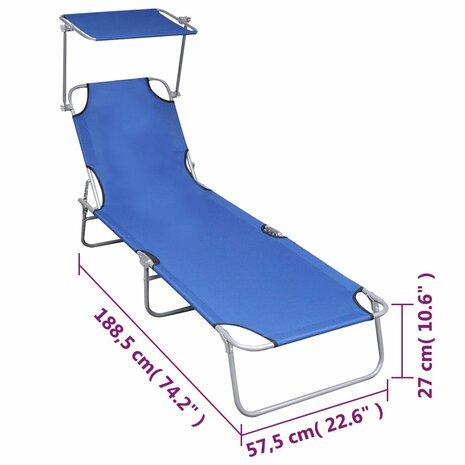 Ligbed inklapbaar met luifel aluminium blauw