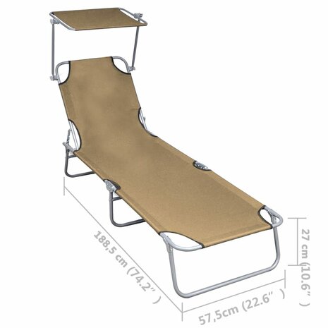 Ligbed inklapbaar met luifel aluminium taupe