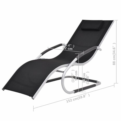 Ligbed met kussen aluminium en textileen zwart