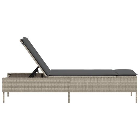 Ligbed met kussen poly rattan lichtgrijs