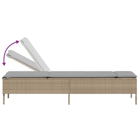 Ligstoelen 2 st met kussens poly rattan beige