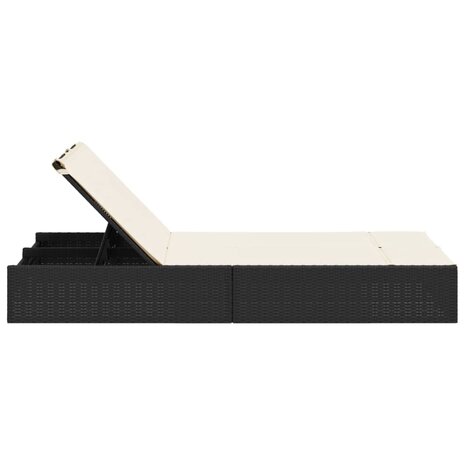 Ligbed 2-persoons met kussens poly rattan zwart
