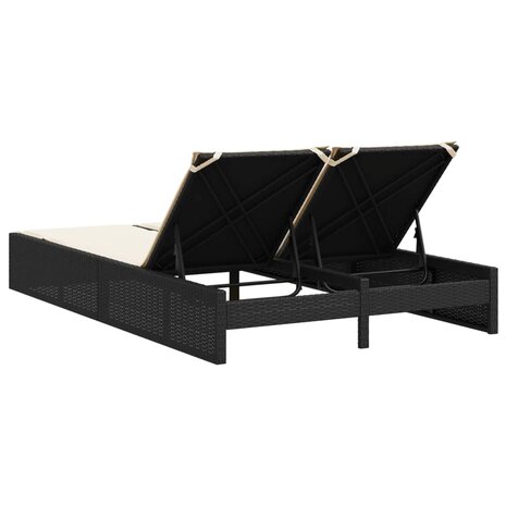 Ligbed 2-persoons met kussens poly rattan zwart