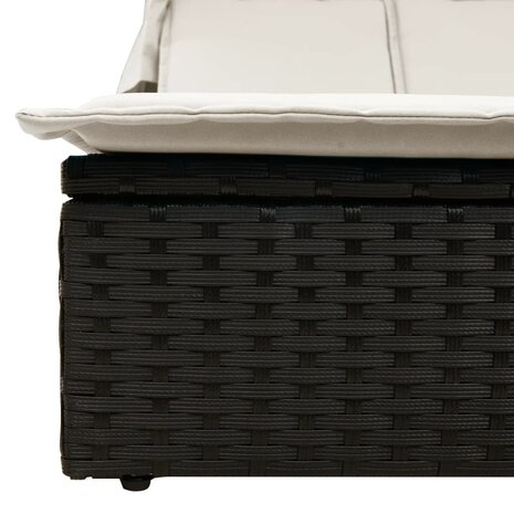 Ligbed 2-persoons met luifel en kussens poly rattan zwart