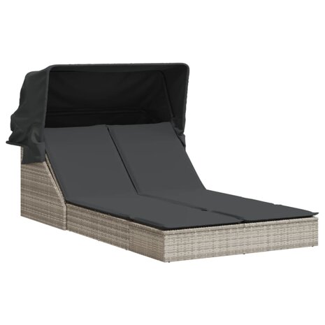 Ligbed 2-persoons met luifel en kussens poly rattan lichtgrijs