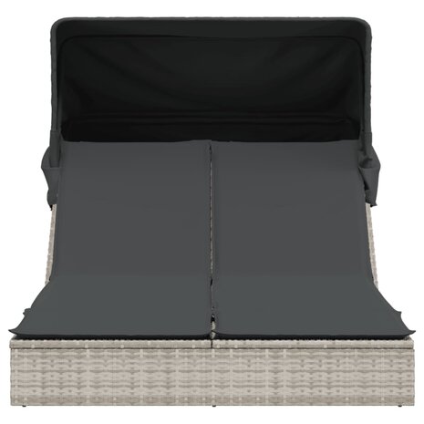 Ligbed 2-persoons met luifel en kussens poly rattan lichtgrijs