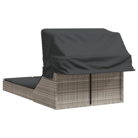 Ligbed 2-persoons met luifel en kussens poly rattan lichtgrijs