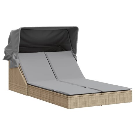 Ligbed 2-persoons met luifel en kussens poly rattan beige