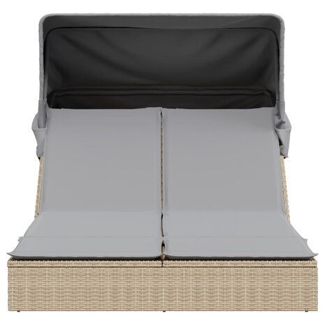 Ligbed 2-persoons met luifel en kussens poly rattan beige