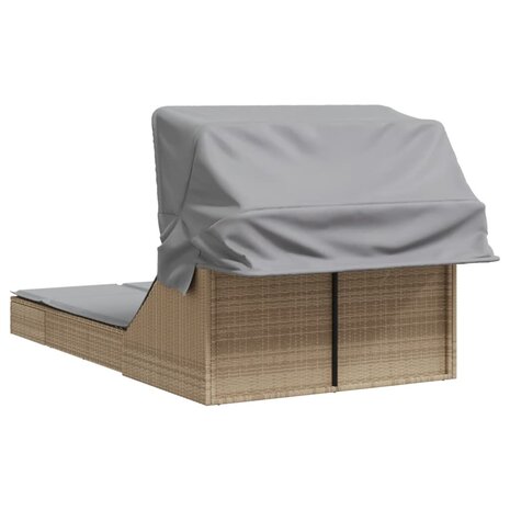 Ligbed 2-persoons met luifel en kussens poly rattan beige