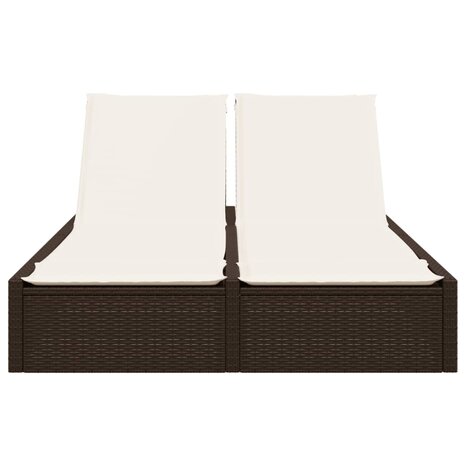 Ligbed 2-persoons met kussens poly rattan bruin