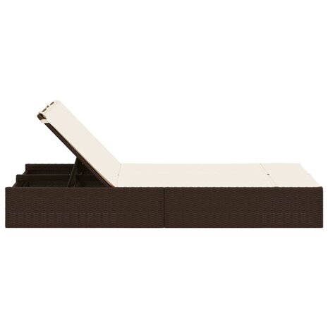 Ligbed 2-persoons met kussens poly rattan bruin
