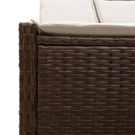 Ligbed 2-persoons met kussens poly rattan bruin