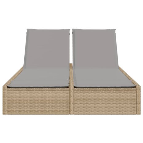Ligbed 2-persoons met kussens poly rattan beige