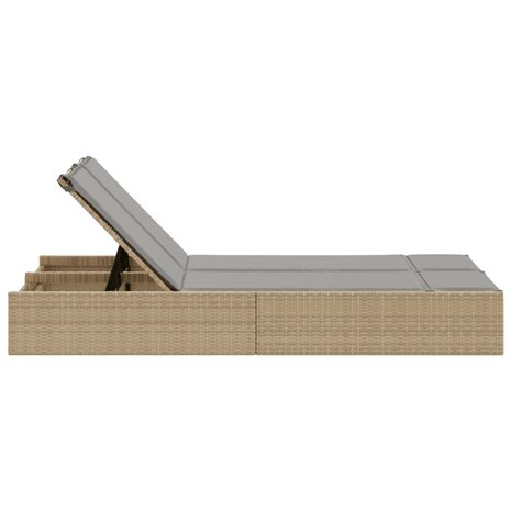 Ligbed 2-persoons met kussens poly rattan beige