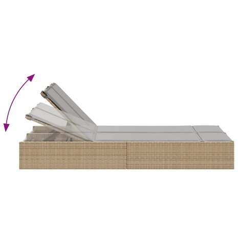 Ligbed 2-persoons met kussens poly rattan beige