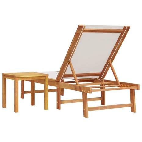 Ligbed met tafel massief acaciahout en textileen grijs