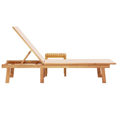Ligbed met tafel massief acaciahout en textileen crèmekleurig