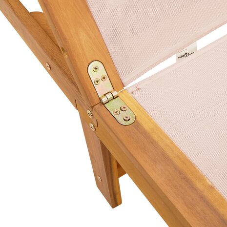 Ligbed met tafel massief acaciahout en textileen crèmekleurig