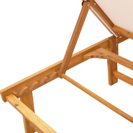 Ligbed met tafel massief acaciahout en textileen crèmekleurig