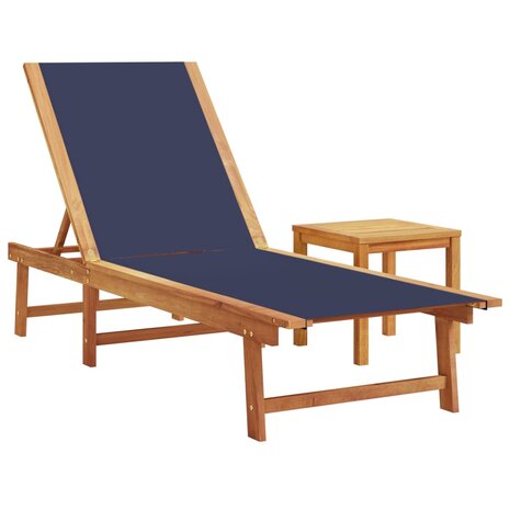 Ligbed met tafel massief acaciahout en textileen blauw