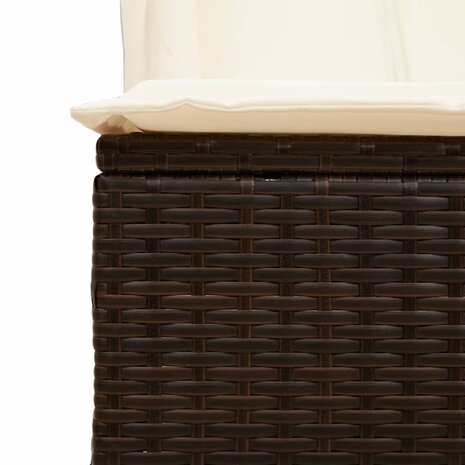 Ligbed tweepersoons met dak en gordijn poly rattan bruin
