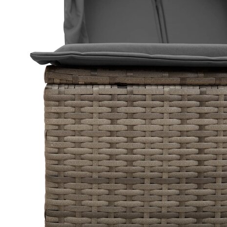 Ligbed tweepersoons met dak en gordijn poly rattan grijs