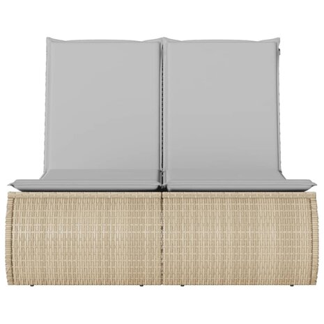 Ligbed 2-persoons met kussens poly rattan beige