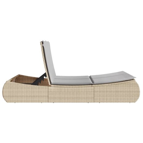 Ligbed 2-persoons met kussens poly rattan beige