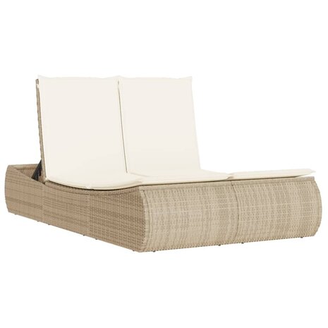 Ligbed 2-persoons met kussens poly rattan beige