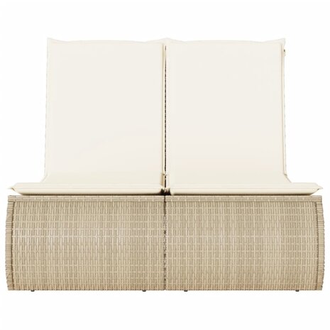 Ligbed 2-persoons met kussens poly rattan beige