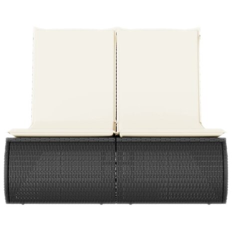 Ligbed 2-persoons met kussens poly rattan zwart