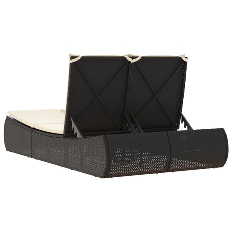 Ligbed 2-persoons met kussens poly rattan zwart
